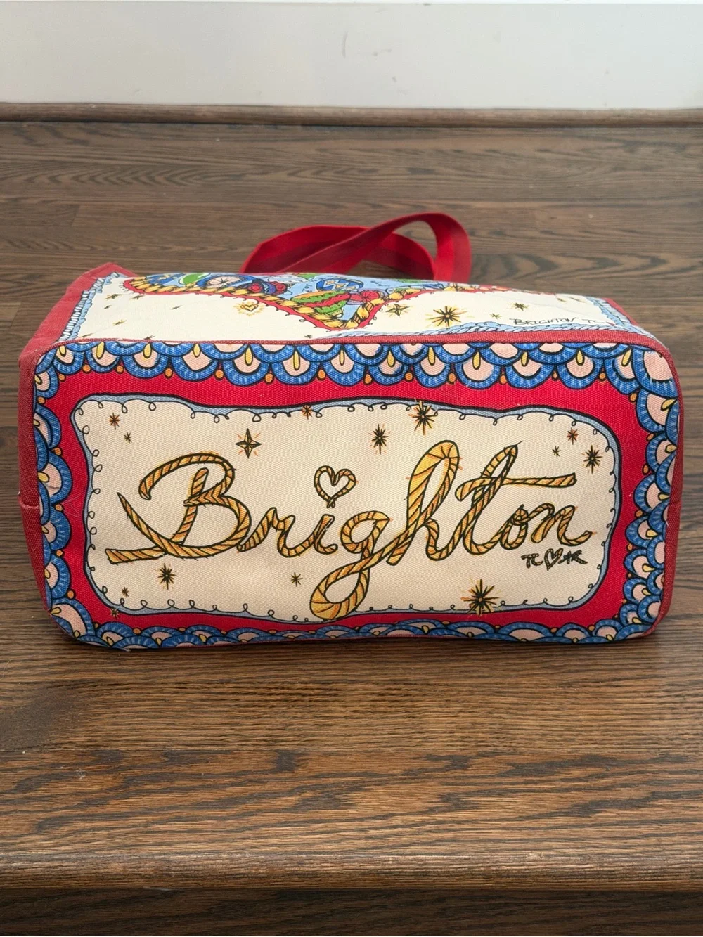 Brighton Love Heart Holiday Tote Bag Canvas Reversible Shopper Red Handles